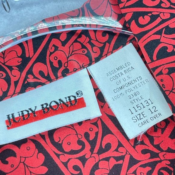 Vintage JUDY BOND Womens 12 Red Black Floral Scroll Button Up Long Sleeve Blouse - Picture 6 of 10